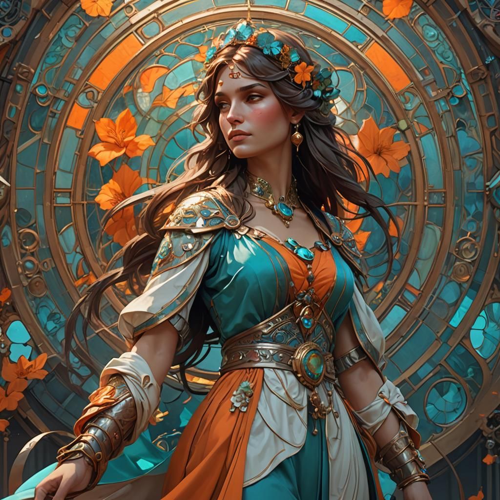 Elegant Woman in Plain Dress: Art Nouveau Style