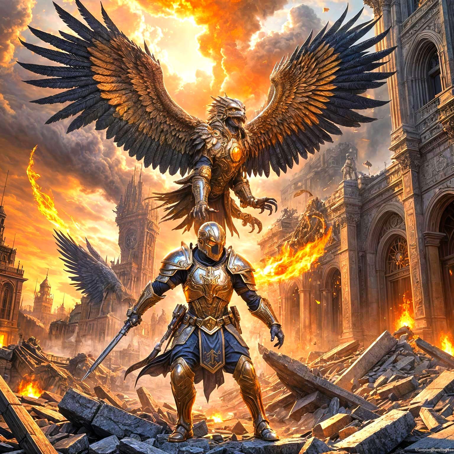 Griffin Over Ruined Kingdom: Dark Fantasy Concept Art