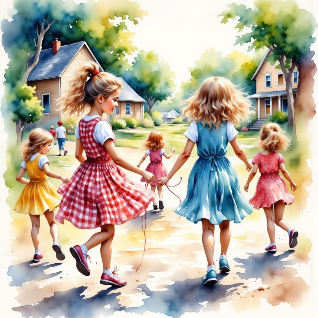 Vibrant School Playground Scene in Watercolor Style