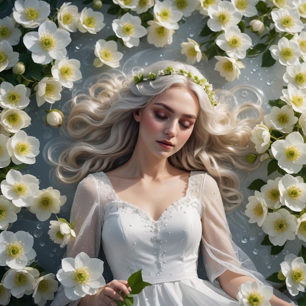 Girl in White with Flowers, 8-bit Lighting