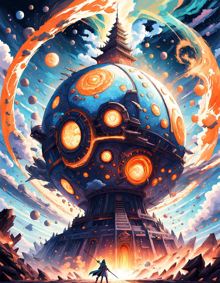 Giant Catapult Launches Planet in Epic Anime Style