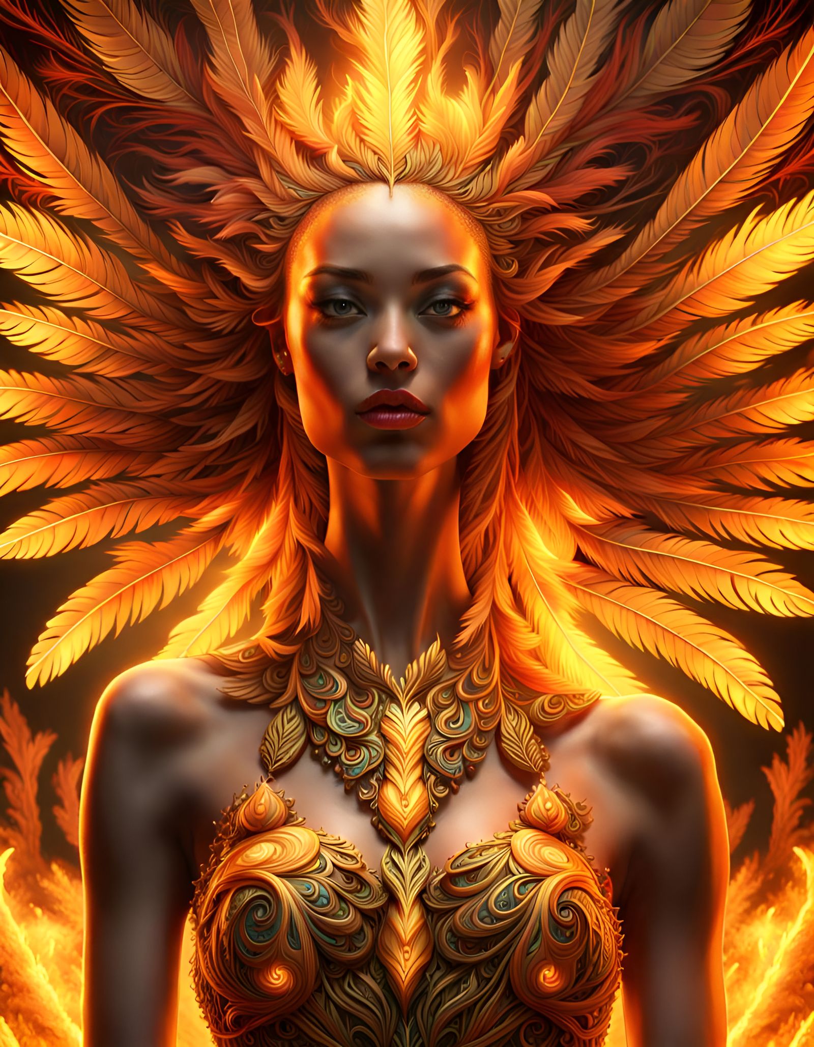 Beautiful Firebird Woman with Fractal Details