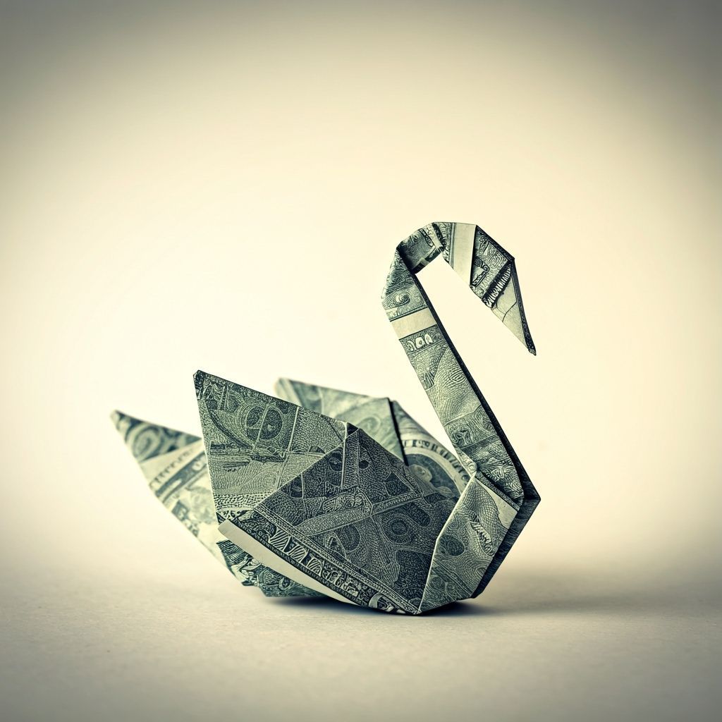 Origami Swan Crafted from Banknotes in Ethereal Light