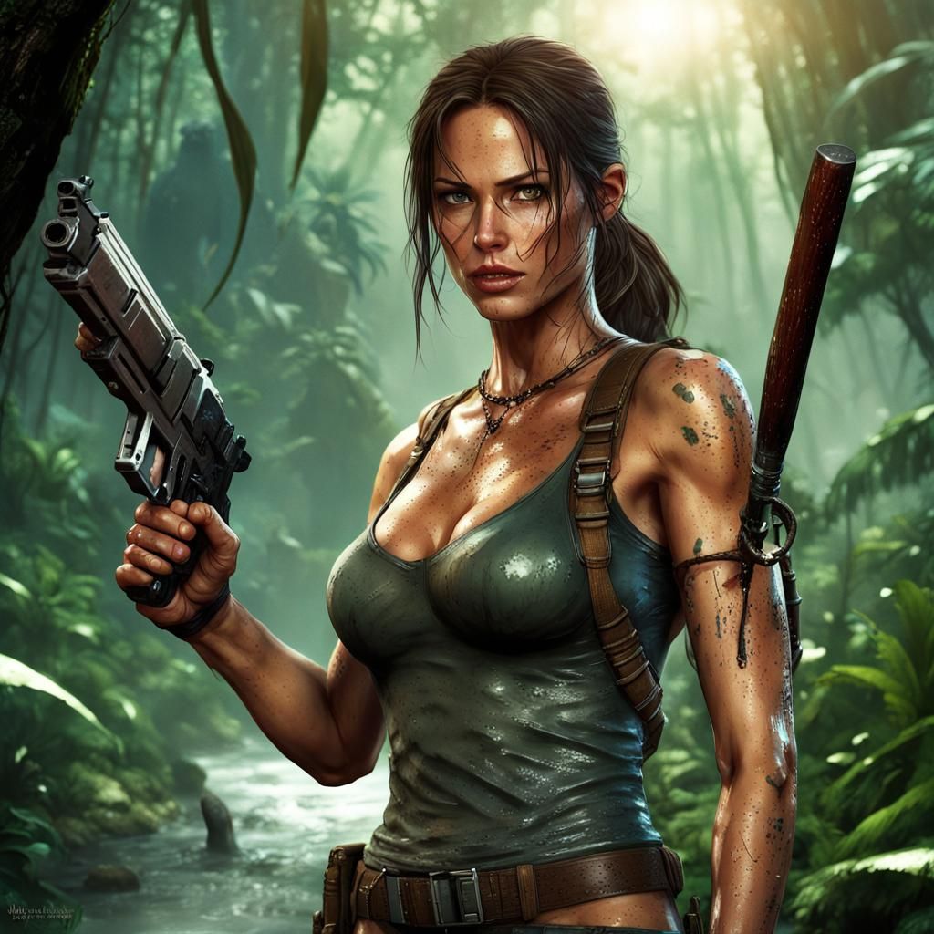 Lara Croft exploring in the Jungle