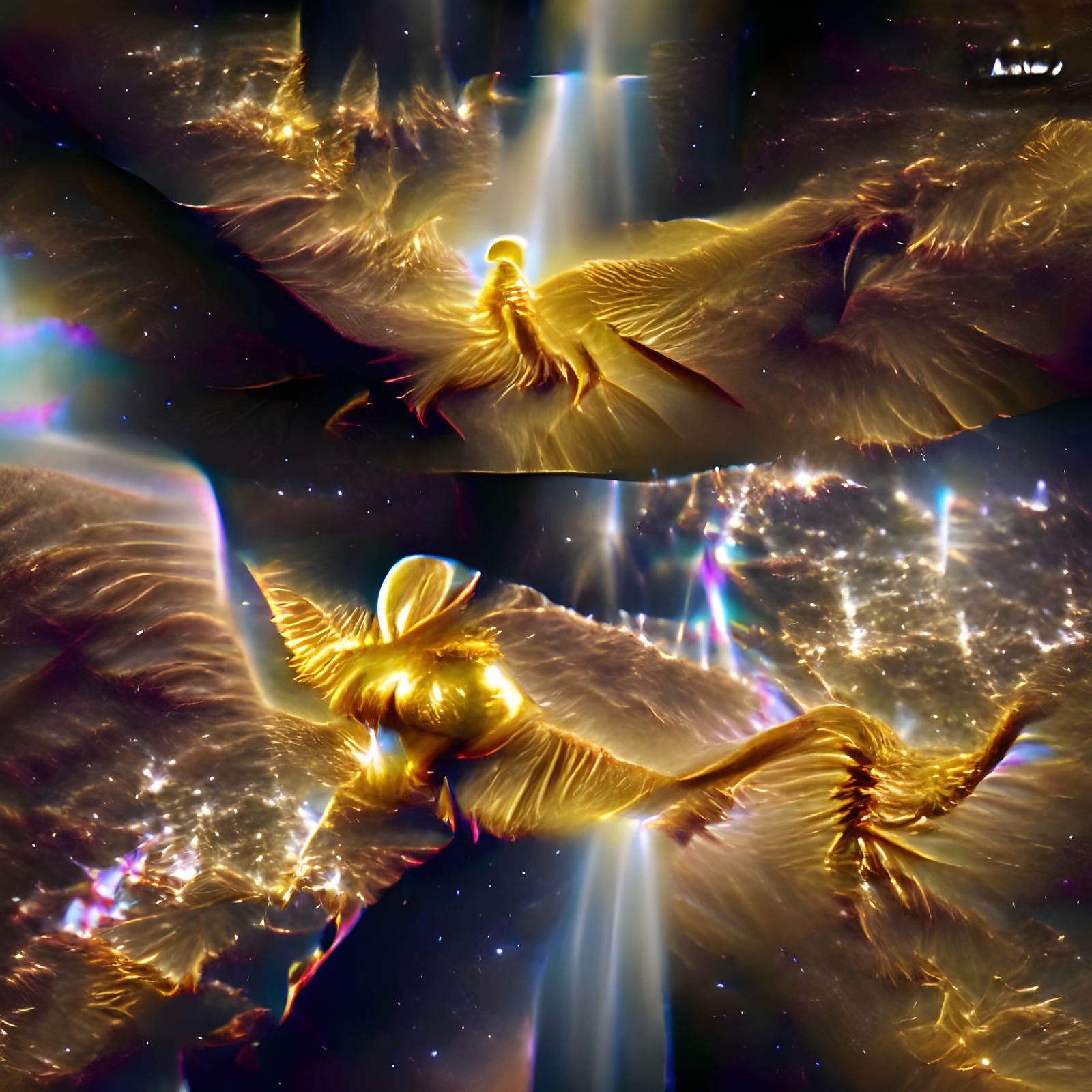 Golden Angels Ascending in Cosmic Space