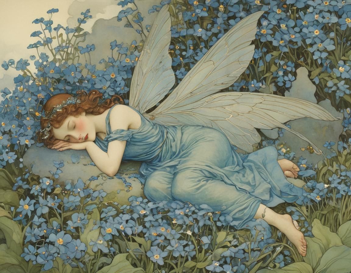 Fairy Sleeping Among Forget-me-nots, Dulac Style