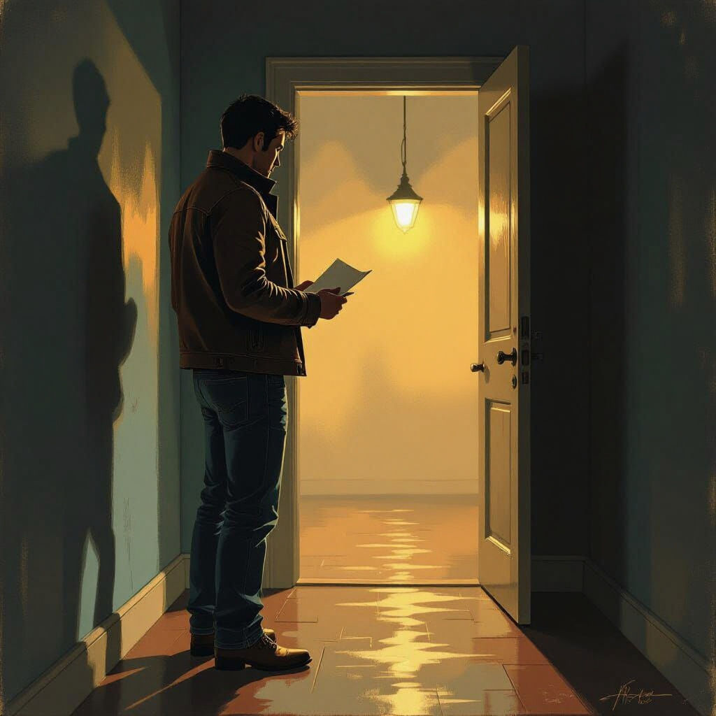 Lone Figure in Hallway: Pulp Fiction Illustration