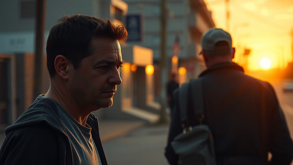 Melancholic Goodbye at Sunset: Cinematic Film Still