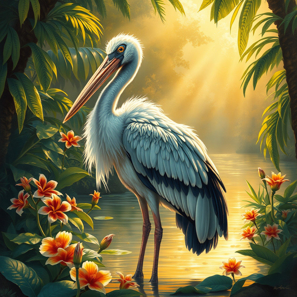 Majestic Giant Ibis in Wetland Illustration