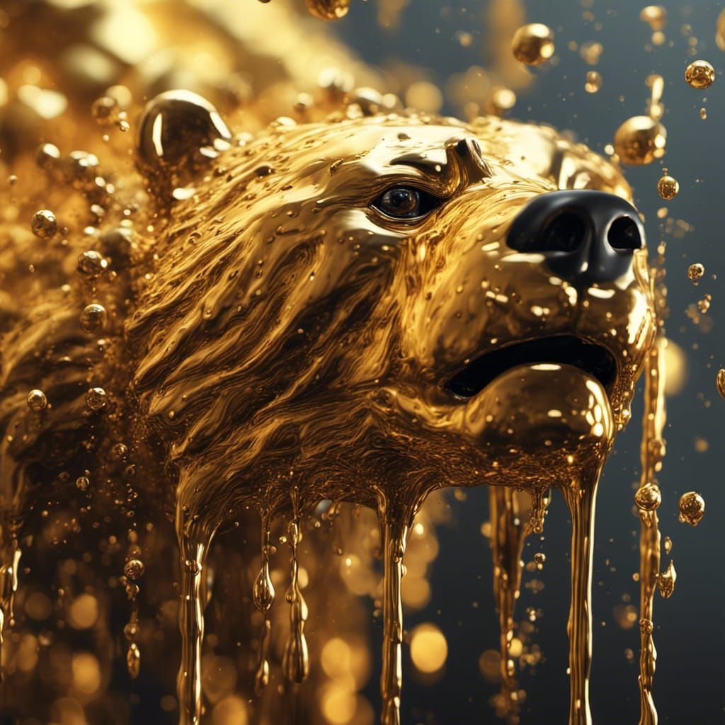 Golden Bear Dripping Liquid Gold: Hyperrealistic Digital Art