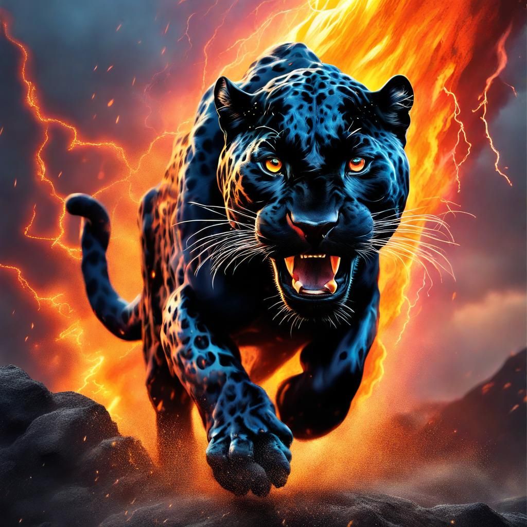 Black Jaguar Emerges from Volcanic Lightning