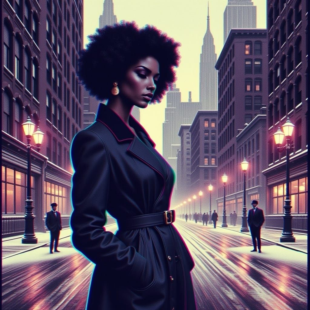 Confident Woman in Retro Futuristic Scene