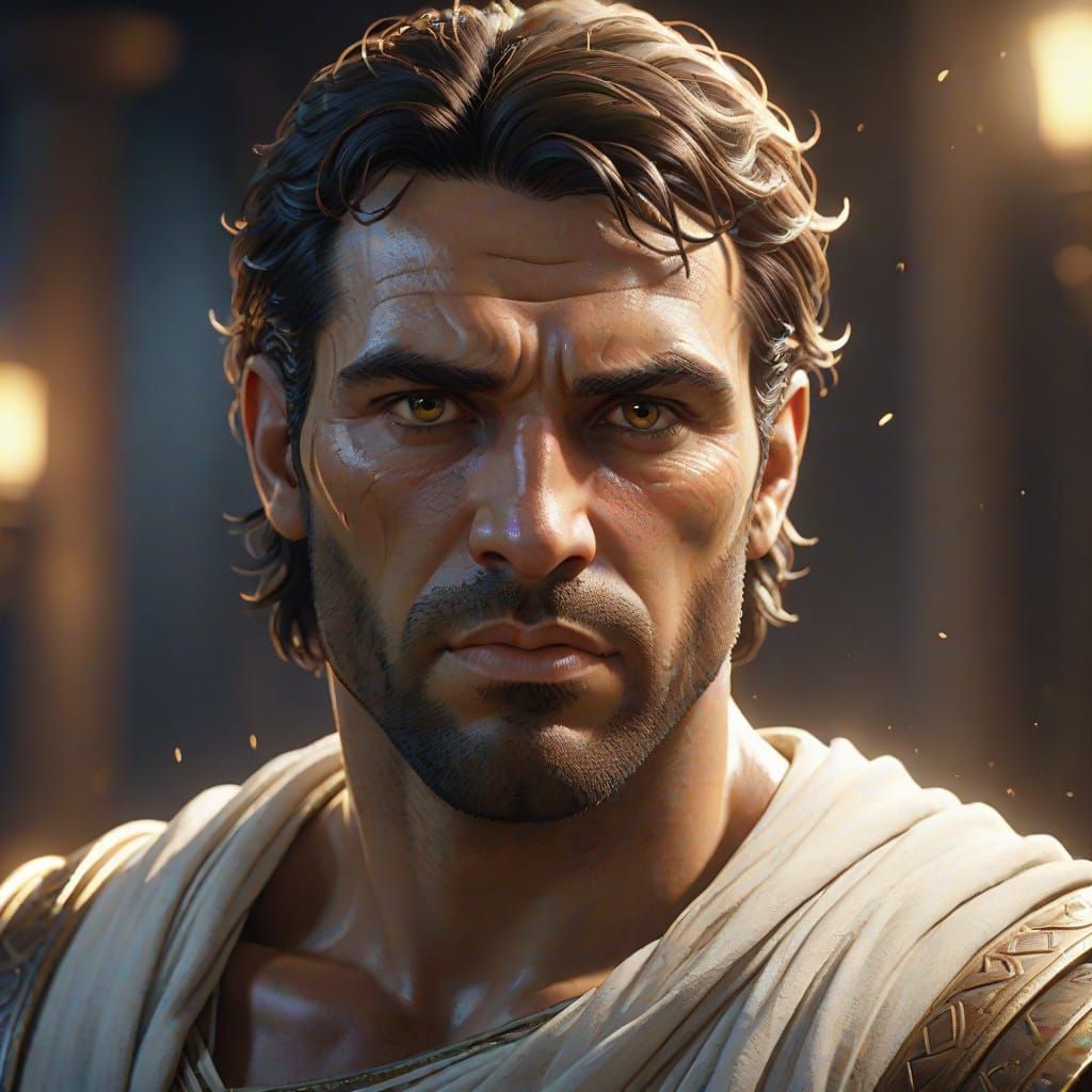 Ancient Greek Man Portrait with Intense Gaze