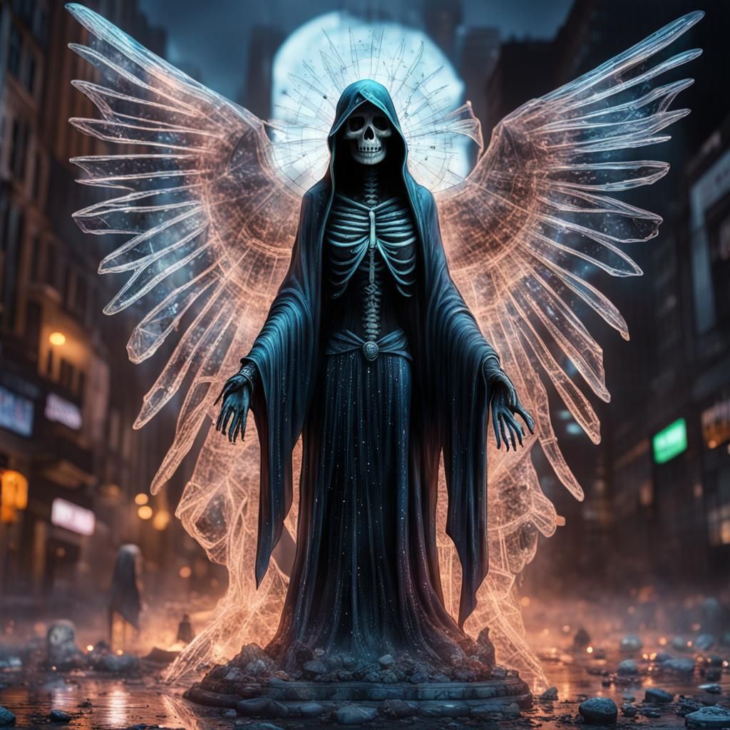 Glass Santa Muerte with Neon Cracks