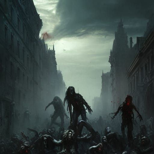 Grim Zombie Horde Attack in Post-Apocalyptic City