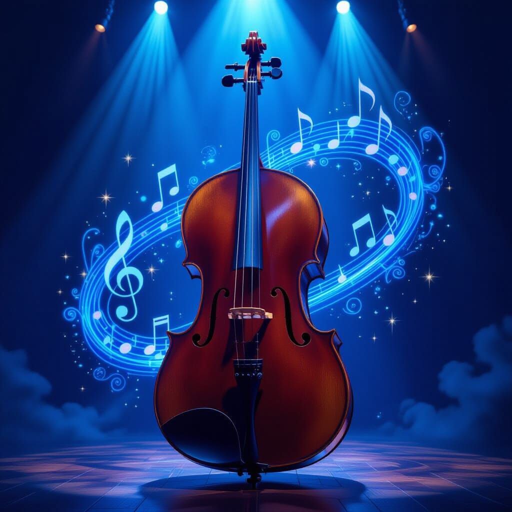 Colossal Baroque Cello with Ethereal Music Notes