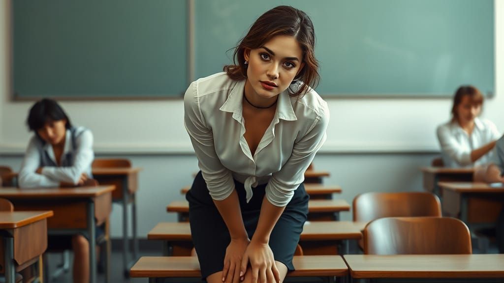 Woman in Classroom, Radiating Kindness and Sensuality