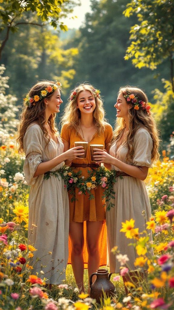 Women Toasting in Summer Garden, Timeless Color Sketch