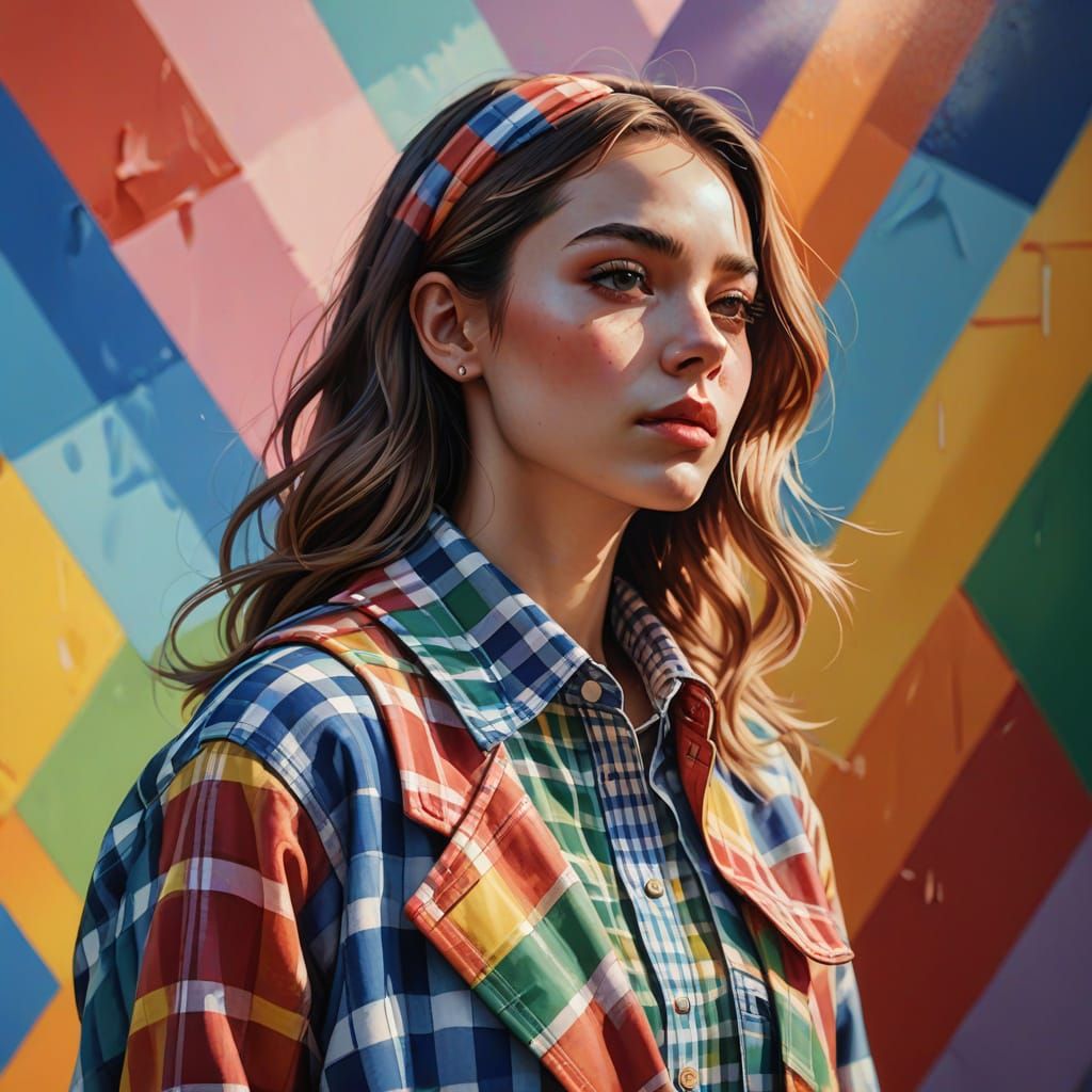 A stylish outfit covered in oversized, colorful gingham