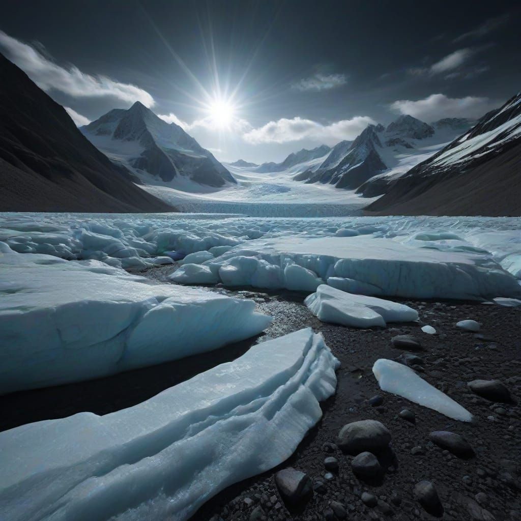 Magical Glacier Under a Black Sun