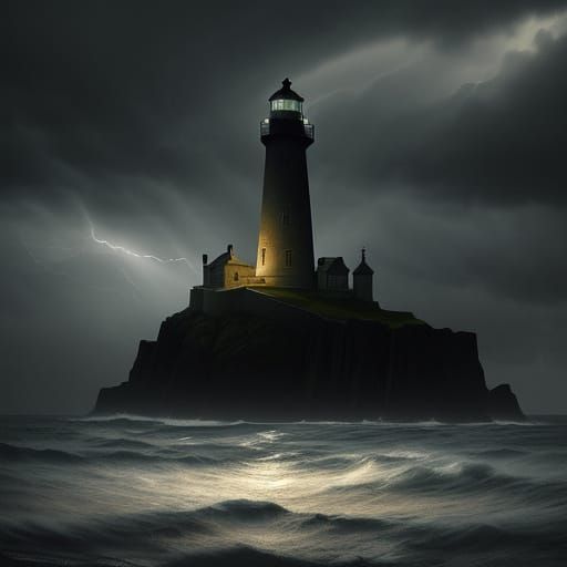 Romantic Lighthouse Keeper in Stormy Gothic Landscape