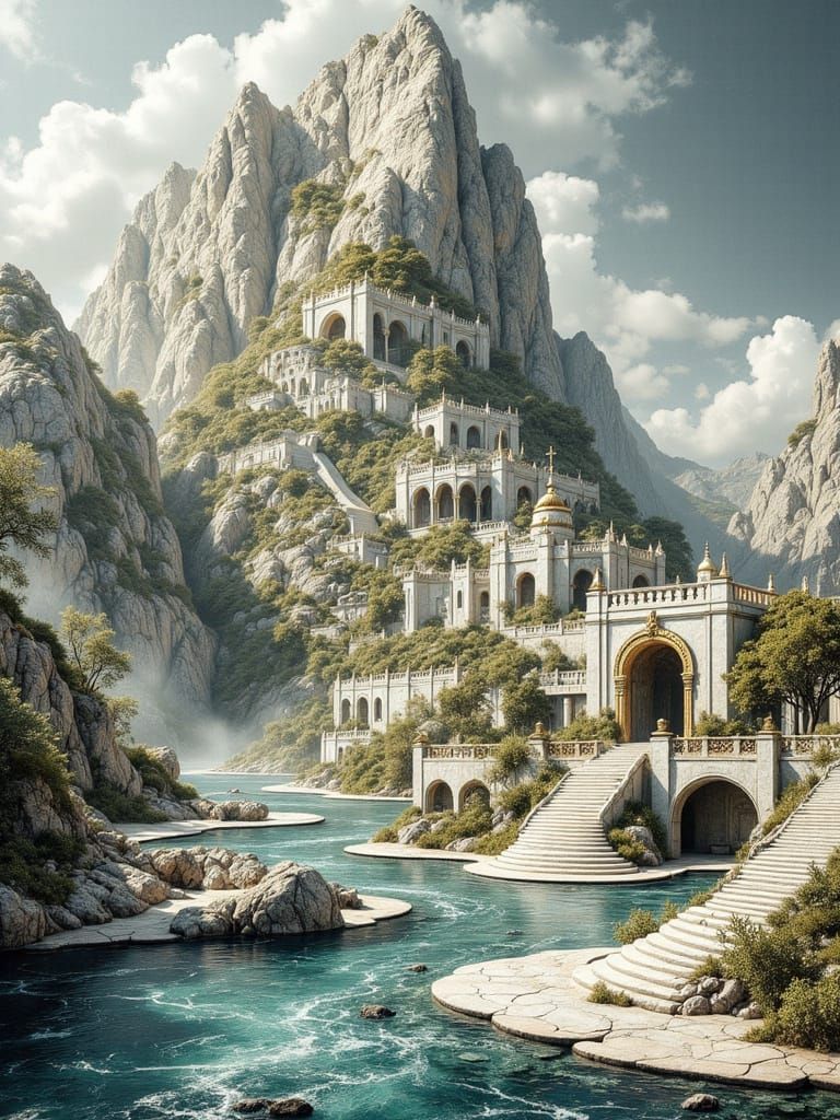 Ivory and Gold Temple City on Mountain