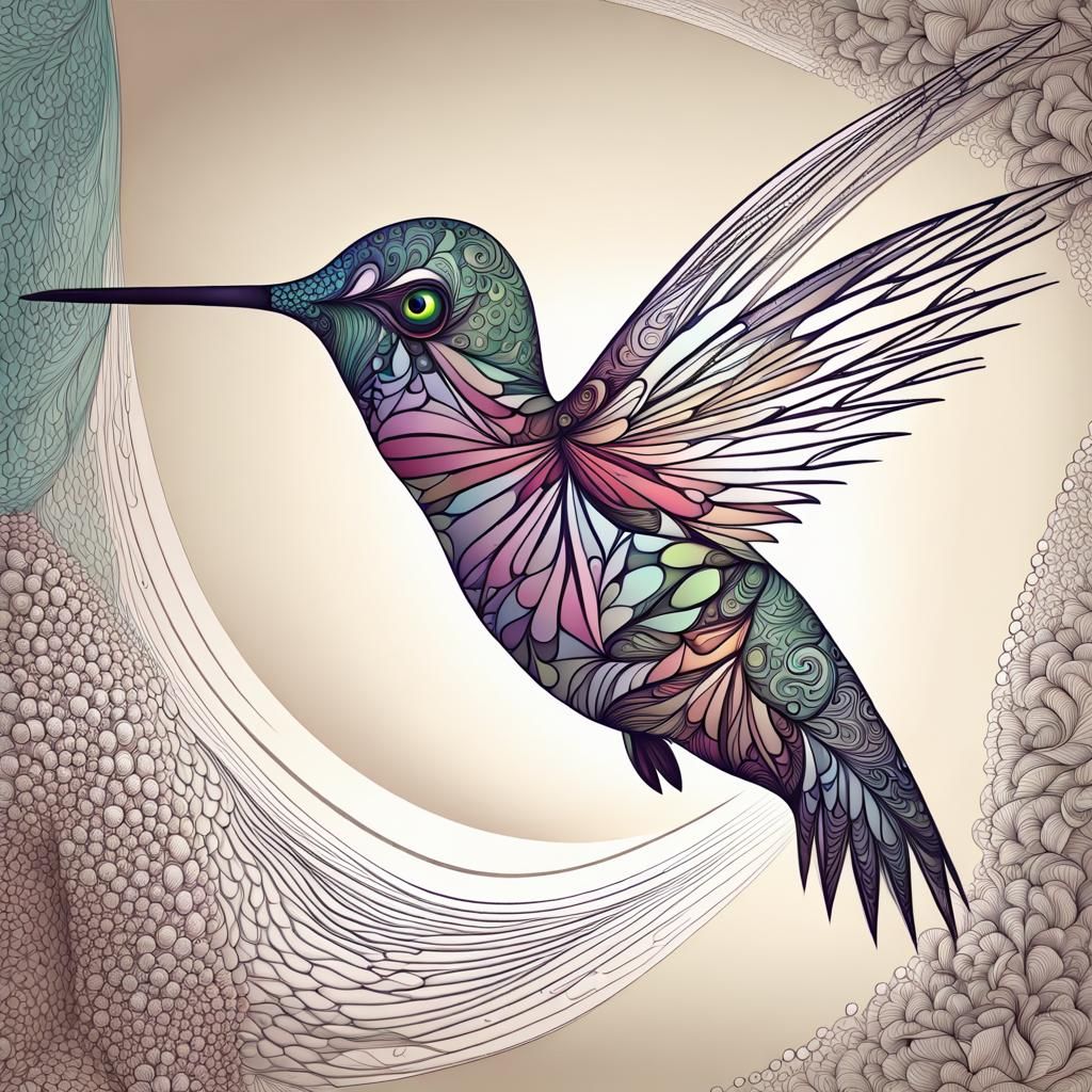 Abstract Fractal Hummingbird with 3D Shading