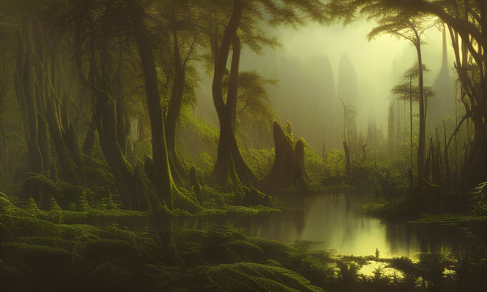 Carboniferous Fern Swamp, Landscape Painting