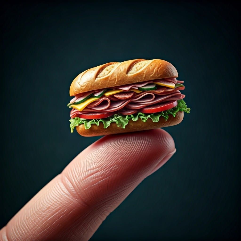 Miniature Sub Sandwich on Finger, Photorealistic Rendering
