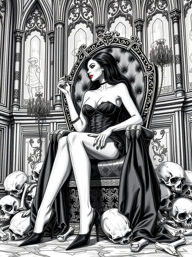 Gothic Vampire Queen in Baroque Throne Room