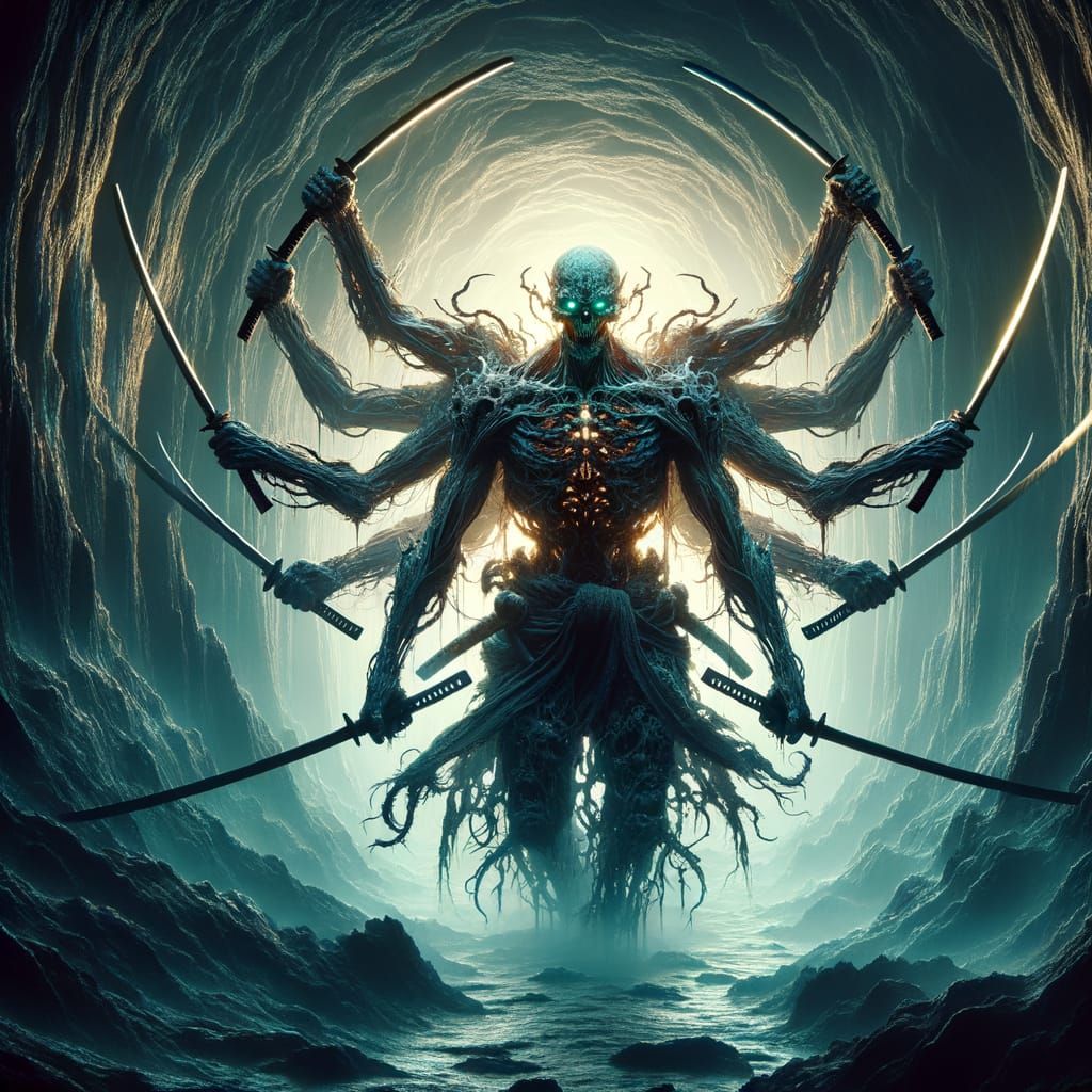 Dark Fantasy Masterpiece: Ghoulish Creature in a Deep Cave