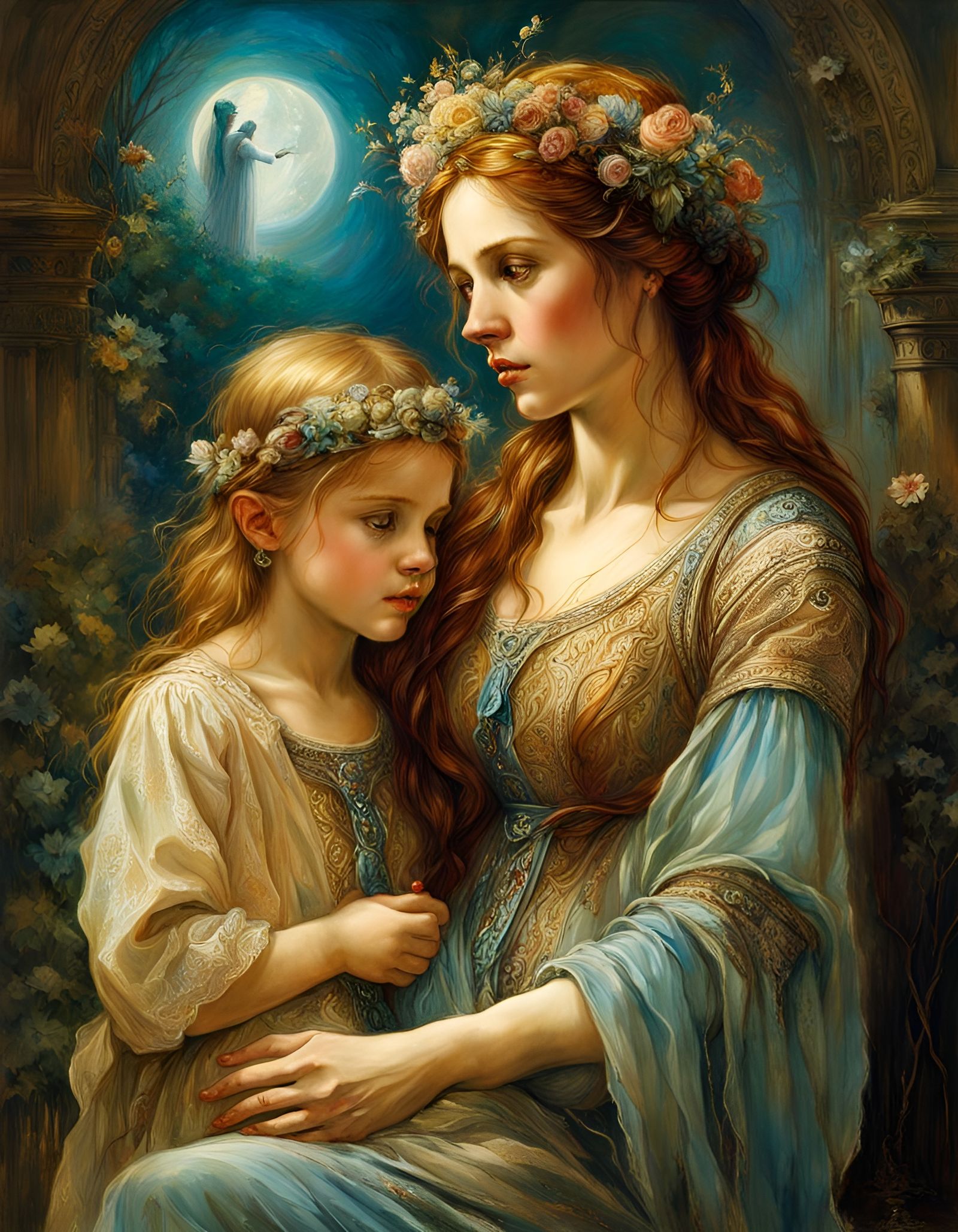 Renaissance Mother and Child Painting in Watercolor Style