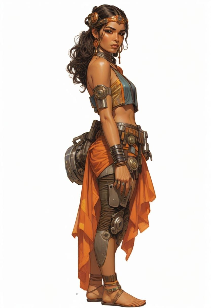 Sci-Fi Arab Mexican Robot Wanderer in Vivid Colors