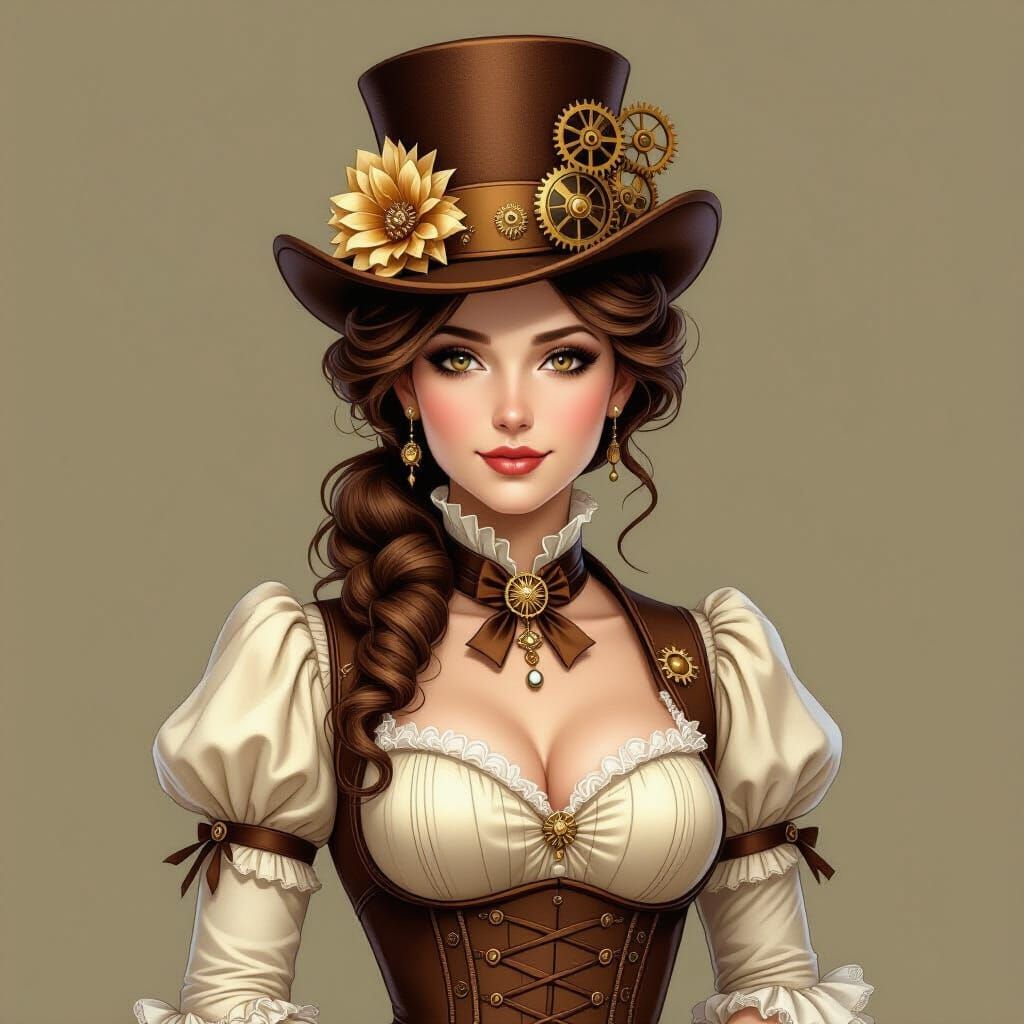 Elegant Steampunk Lady with Gears and Corset