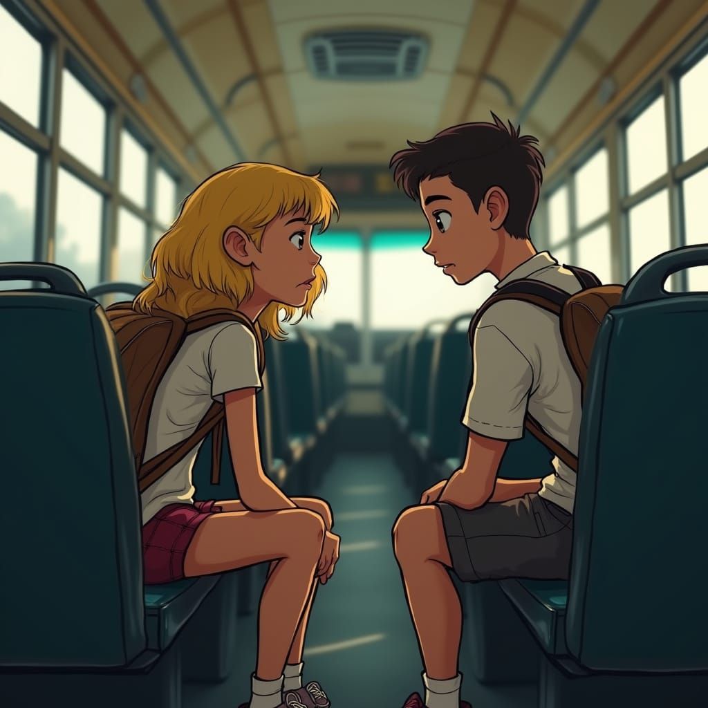 Teenage Bus Stare in Cinematic Style