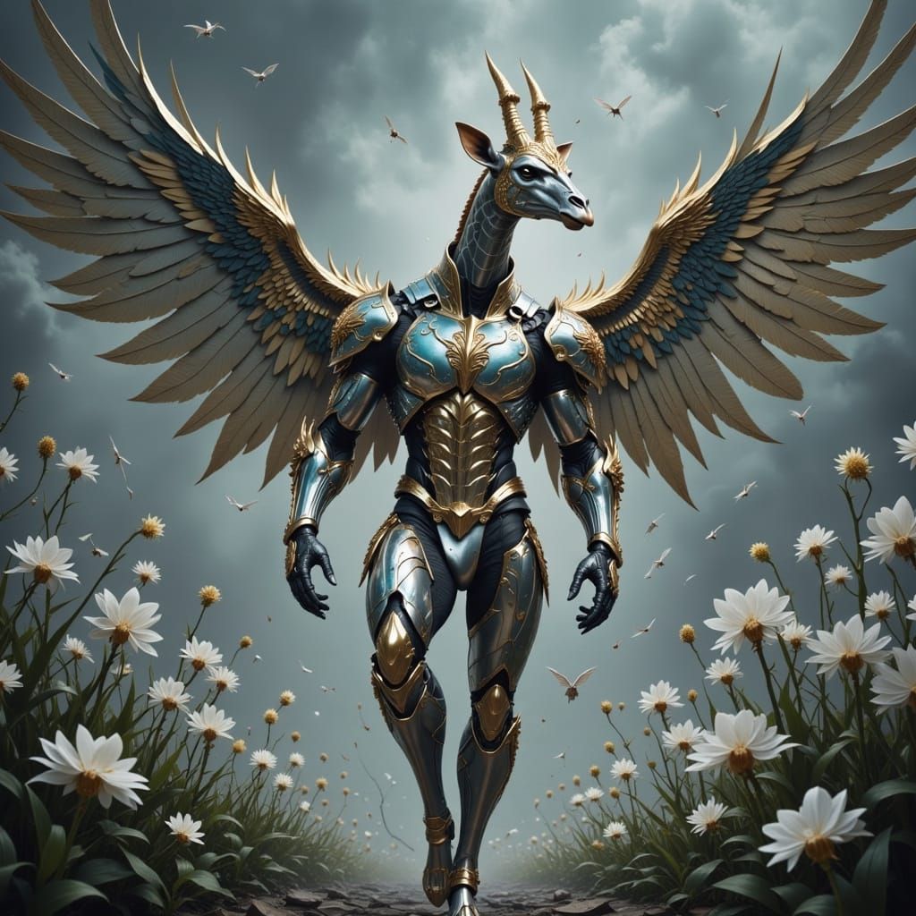 Armored Battle Giraffe on Stormy Battlefield