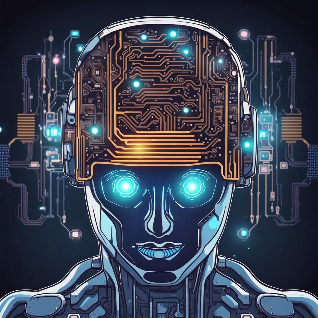 Futuristic Cyber AI Chatbot Cartoon Logo