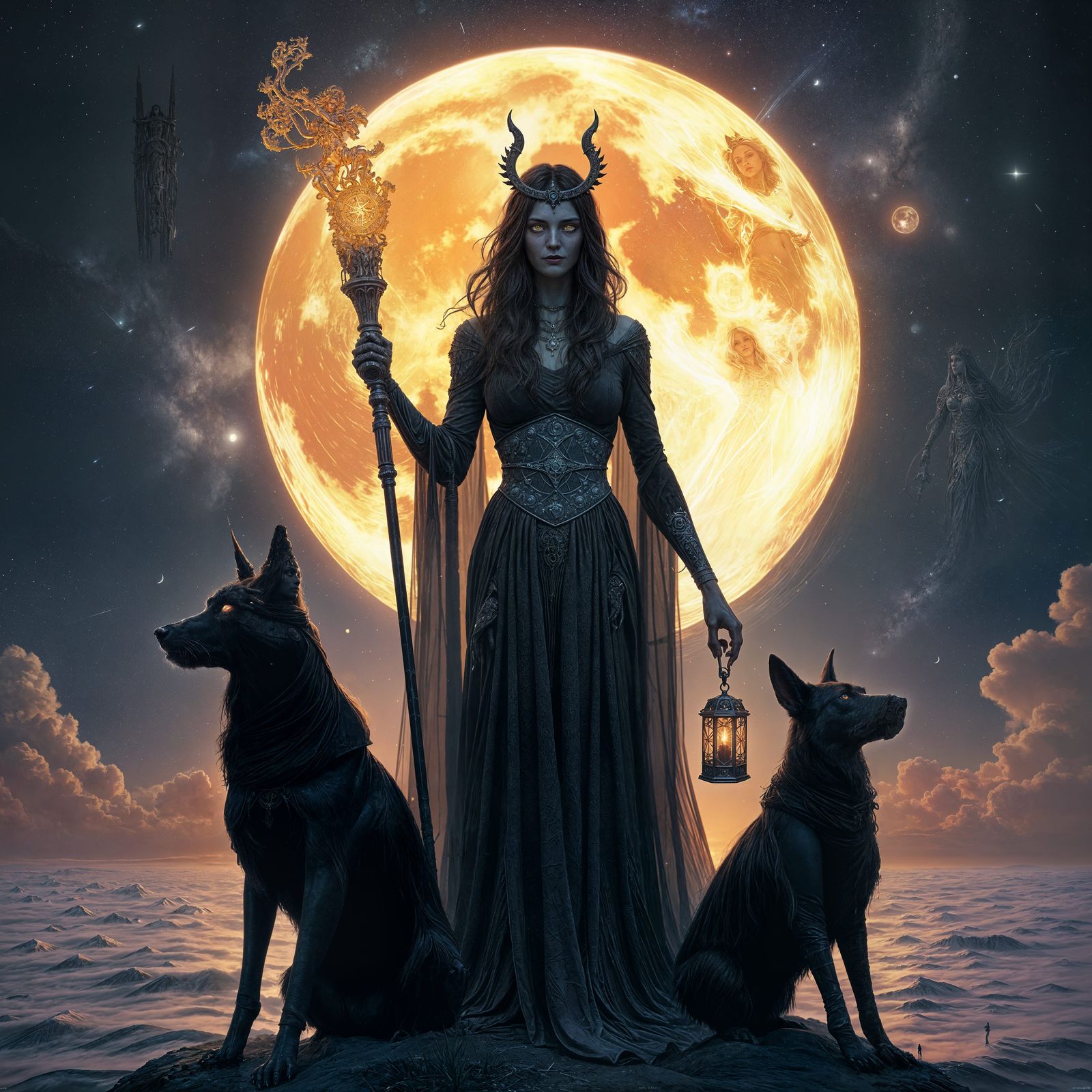 Majestic Hecate Goddess of Magic and Witchcraft Stands Befor...