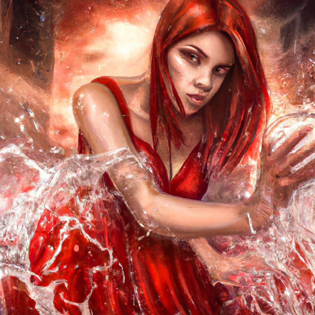 Woman with Red Hair and Bloody Eyes, 3D Portrait