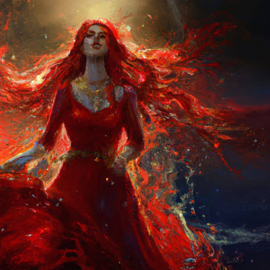 Woman in Red with Bleeding Eyes: Hyperdetailed Portrait