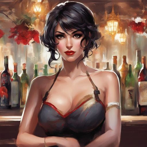 Attractive Bartender with Red Lips in Romantic Style
