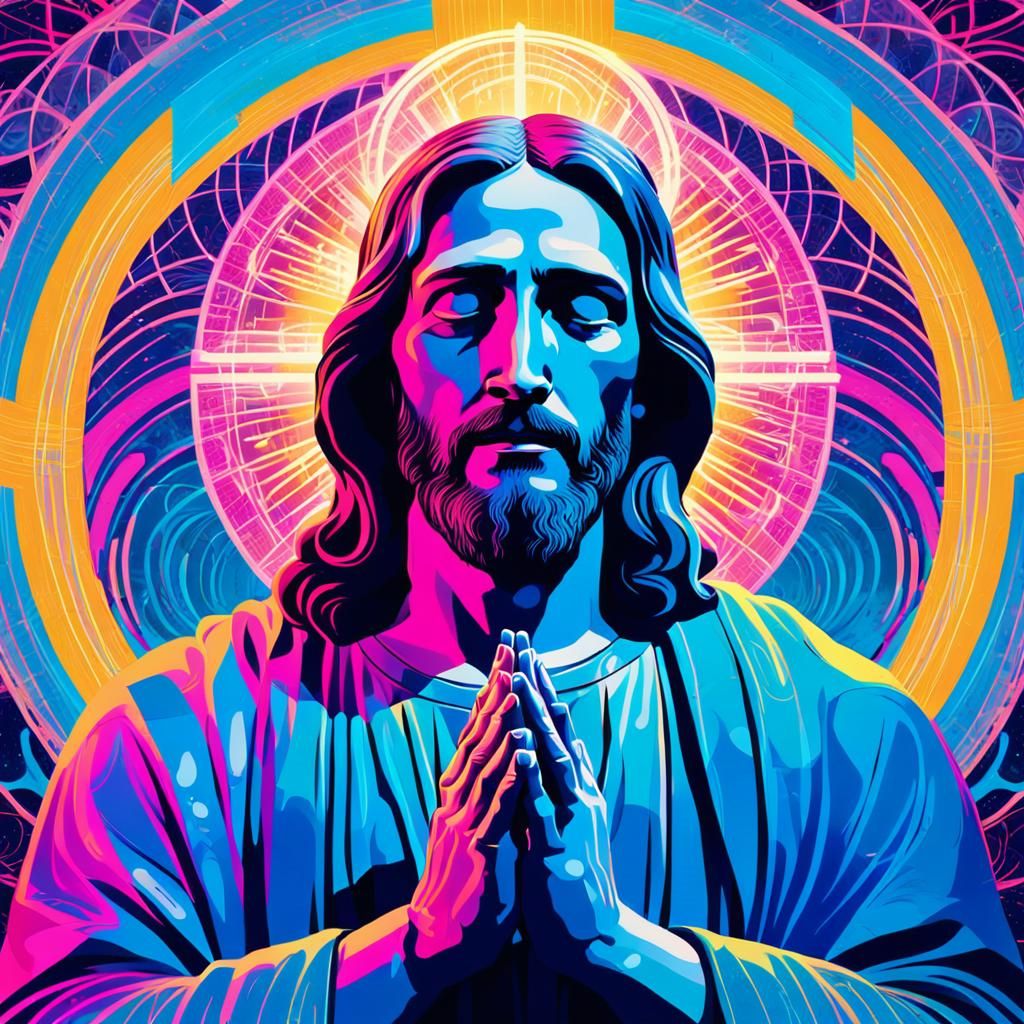 Serene Jesus Christ in Prayer: Vibrant Pop Art