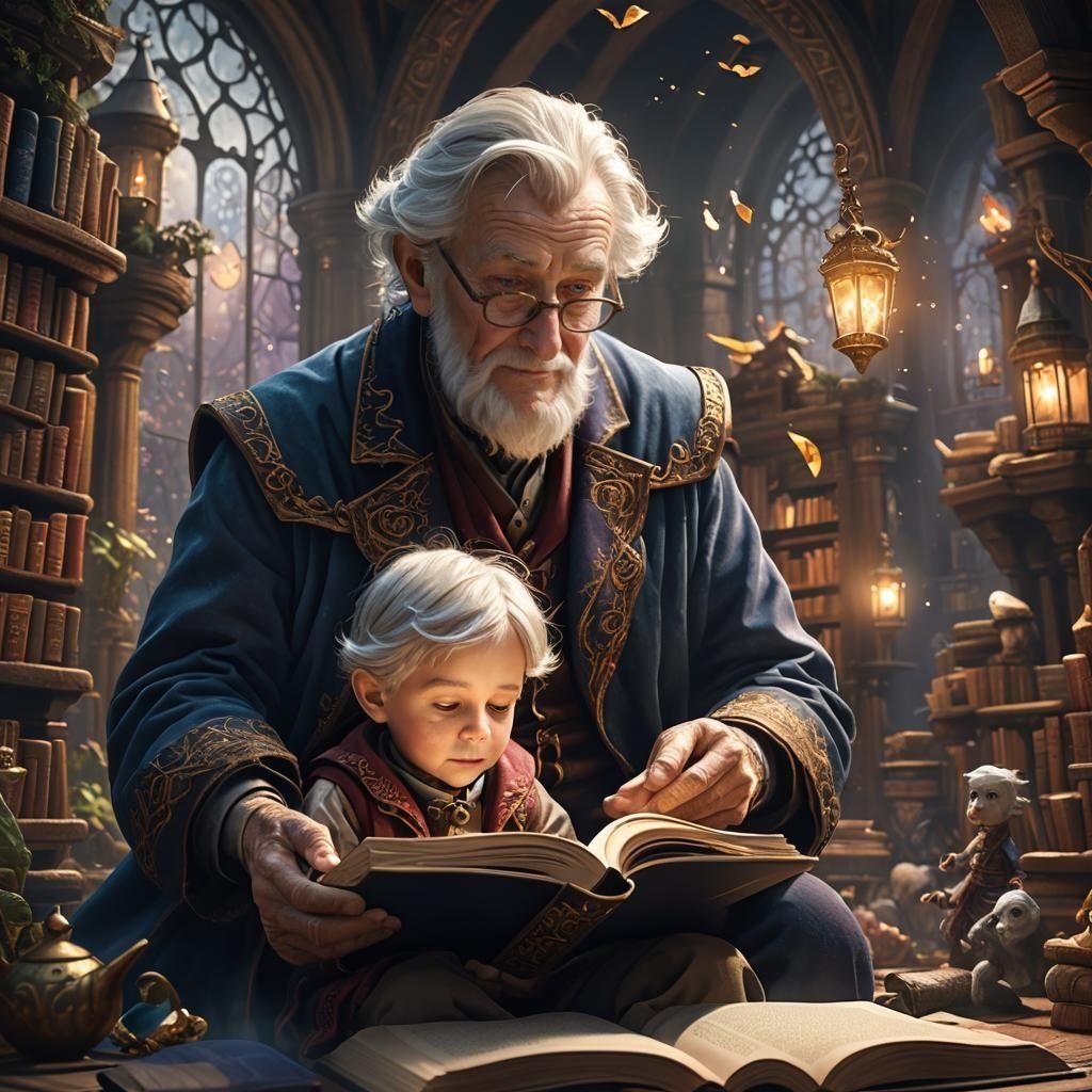 Magical Book Reading in Detailed Matte Painting Style