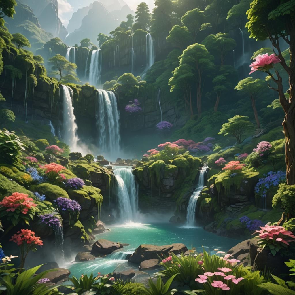 Serene Mountain Vista with Waterfall in Unreal Engine