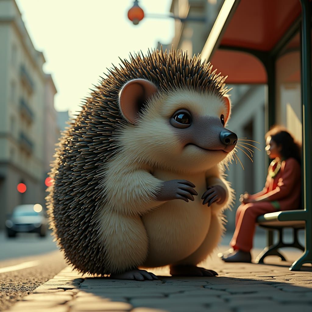 unrealistic, cute, huge, adorable, fluffy hedgehog, standing...