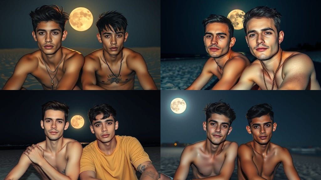 Moonlit Beach Photo of Two Men in Comic Book Style