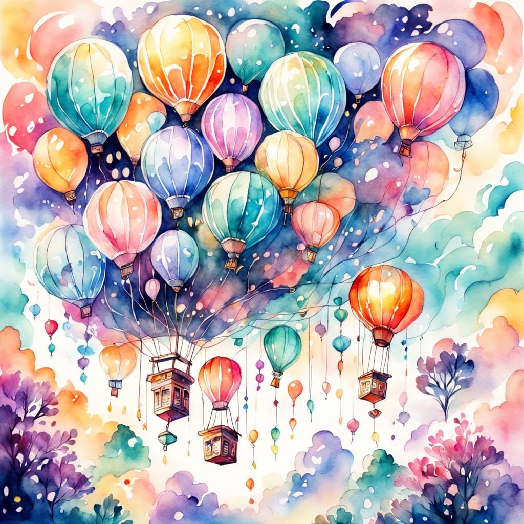 Watercolor Balloon Lantern in Fantasy World