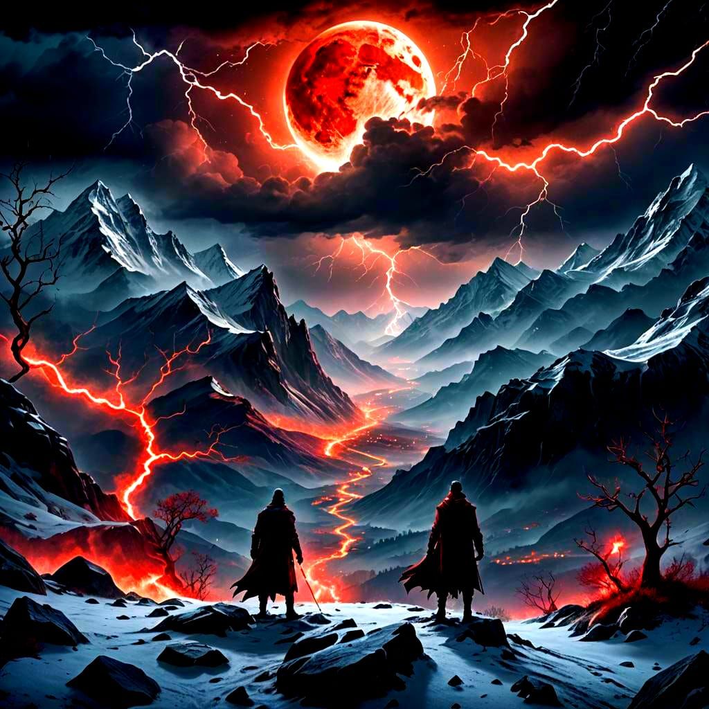 Epic Landscape with Blood Moon, Fantasy Art