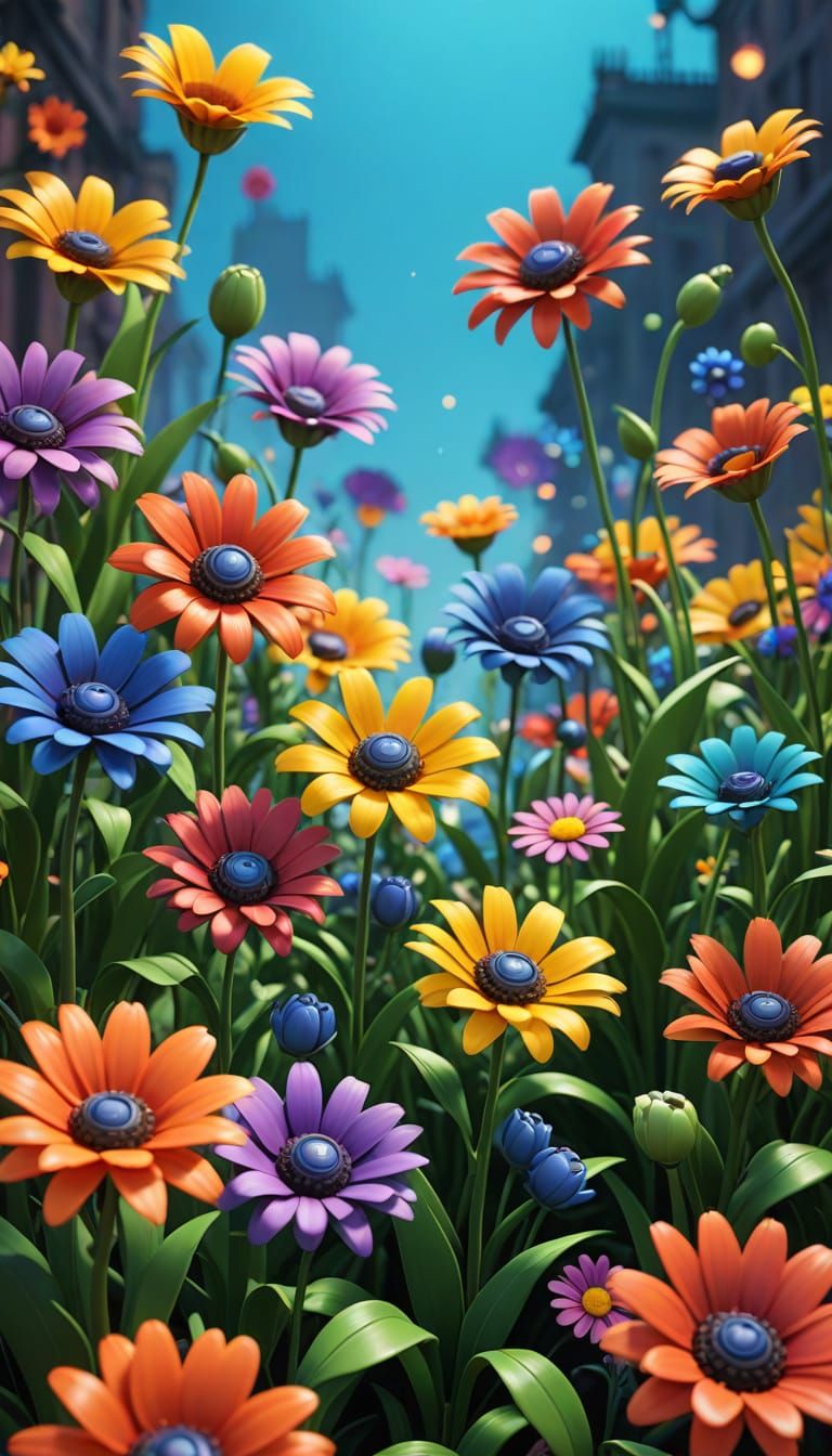 Colorful Flowers in 3D Digital Art Style