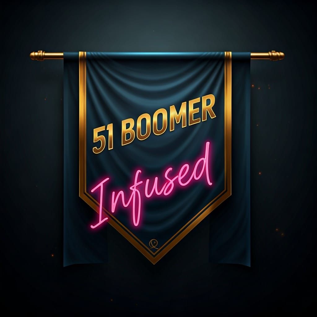 Futuristic Banner with Golden Text in Neon Style